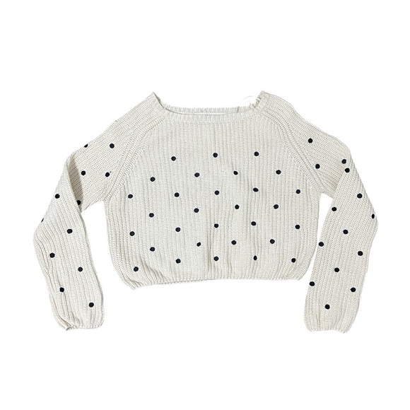 EUC Zara knit Women’s Embroidered Polka Dot Cropped Sweater in Cream/ - Picture 2 of 6